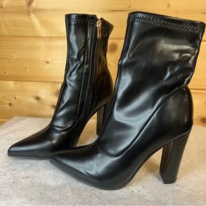 rsxses Women's Black Ankle Boots Comfy Pointed Toe Chunky High Heels Sexy 6.5